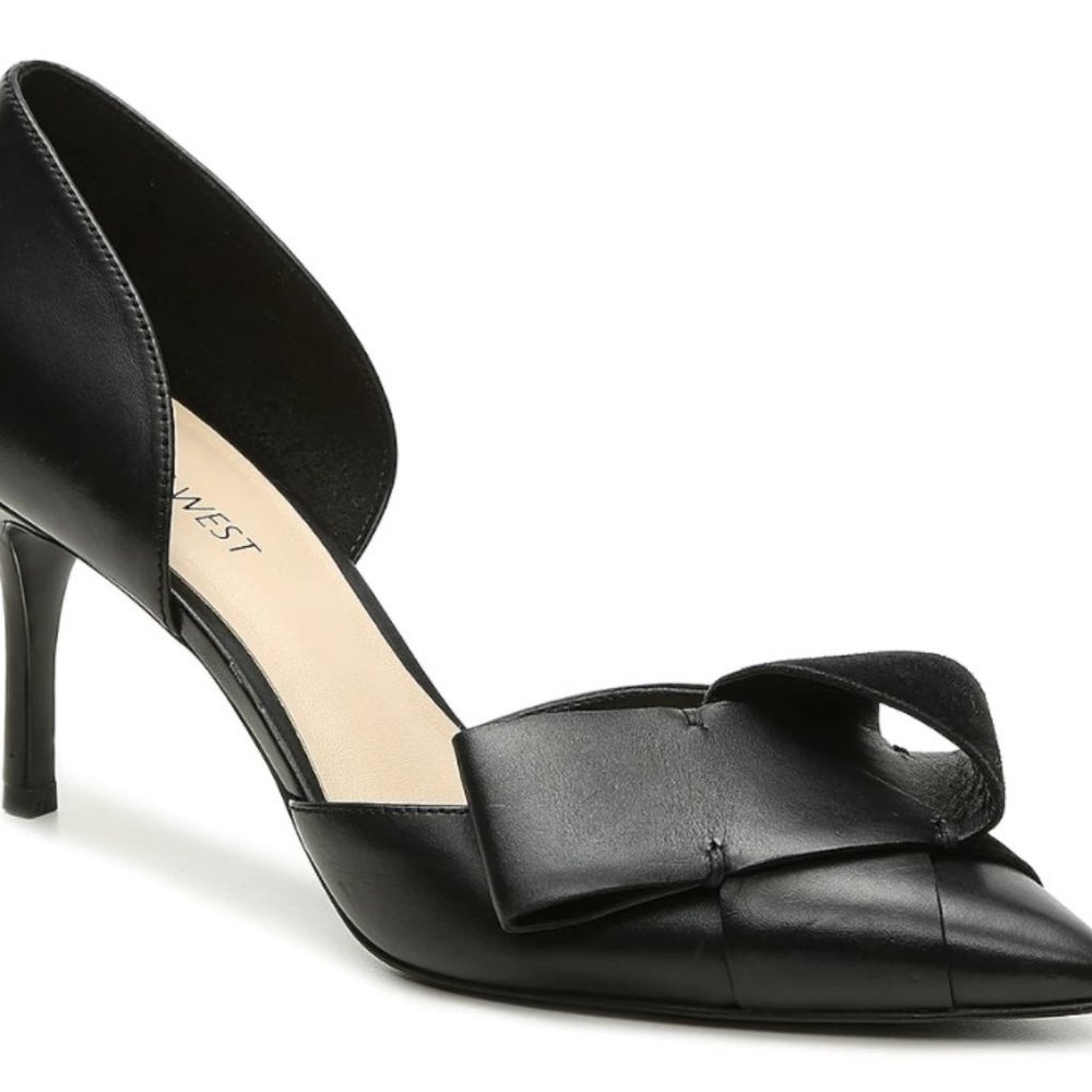 Nine West Black Leather Decorative Kitten Heel